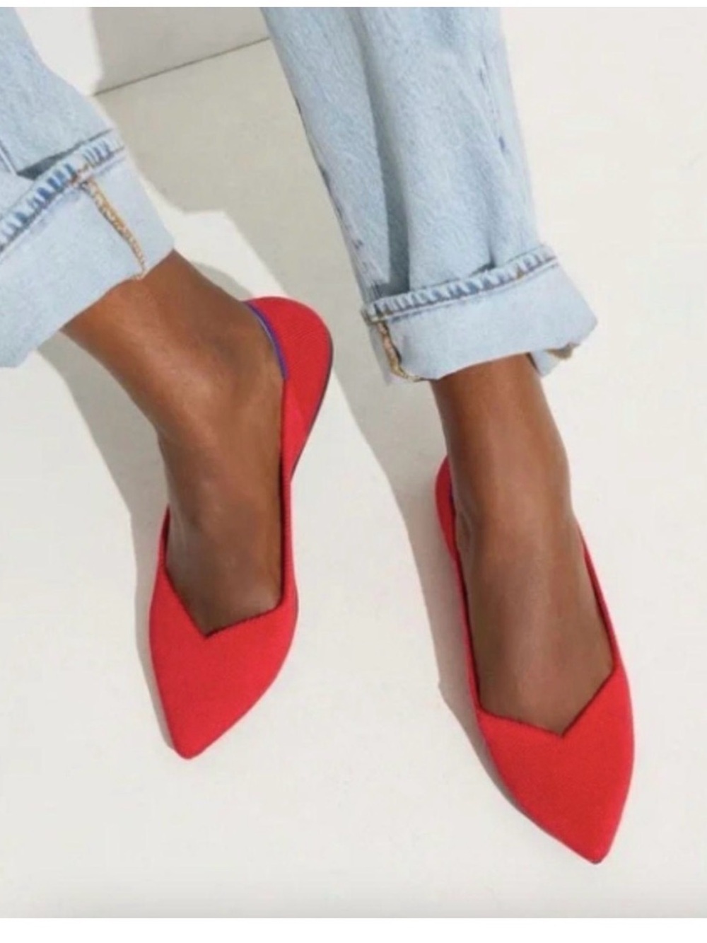 Rothy’s Red Pointed Toe Flats 9.5 Washable Knit Ballet Shoes Preppy Old Money